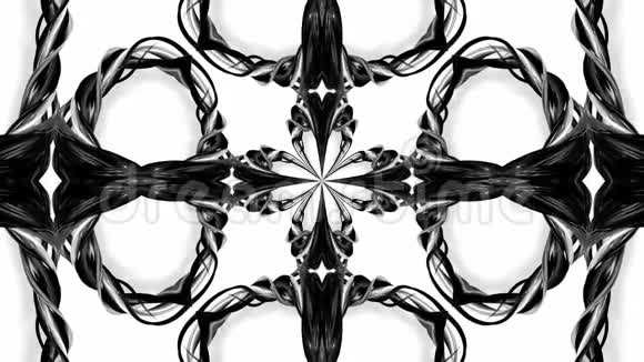 带有黑白丝带的4k循环动画是扭曲的并形成复杂的结构万花筒效应54视频的预览图