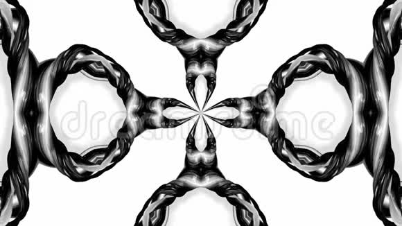 带有黑白丝带的4k循环动画被扭曲并形成复杂的结构作为万花筒效应42视频的预览图