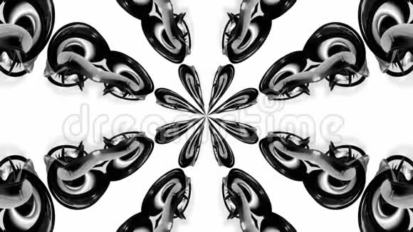 带有黑白丝带的4k循环动画被扭曲并形成复杂的结构作为万花筒效应16视频的预览图