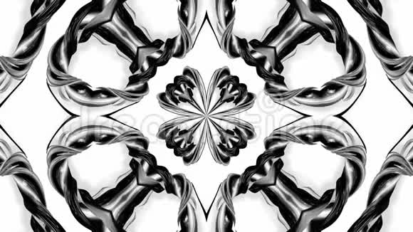 带有黑白丝带的4k循环动画是扭曲的并形成复杂的结构万花筒效应47视频的预览图