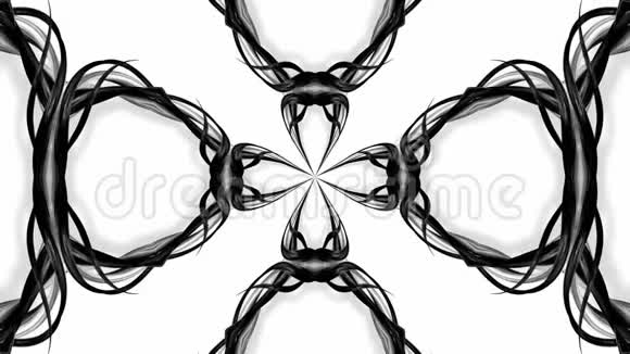 带有黑白丝带的4k循环动画被扭曲并形成复杂的结构作为万花筒效应61视频的预览图