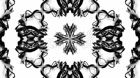 带有黑白丝带的4k循环动画是扭曲的并形成复杂的结构万花筒效应74视频的预览图