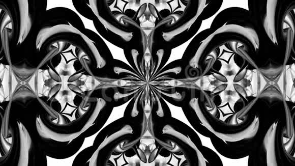 带有黑白丝带的4k循环动画被扭曲并形成复杂的结构作为万花筒效应12视频的预览图