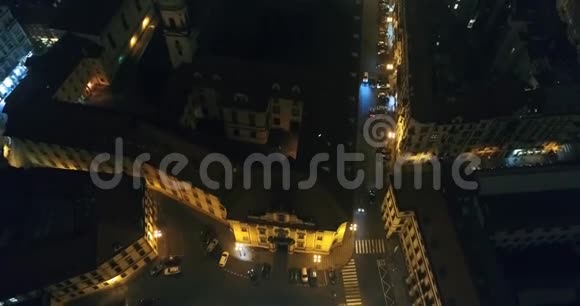 布拉格之夜全景从空中俯瞰布拉格圣维特大教堂的全景布拉格之夜城市之光视频的预览图