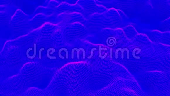 抽象超线性三维像素背景动画蓝色波浪状表面有小波纹无缝环技术视频的预览图