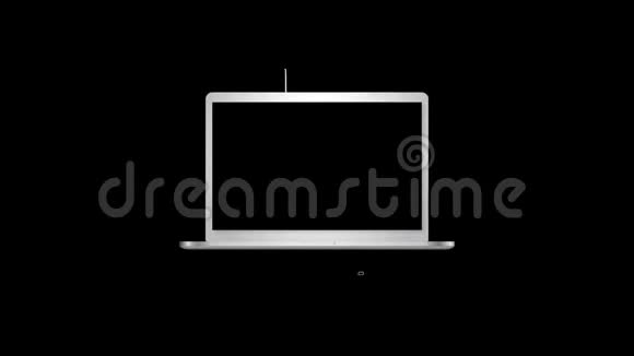 信息图形背景上的白色笔记本电脑视频的预览图