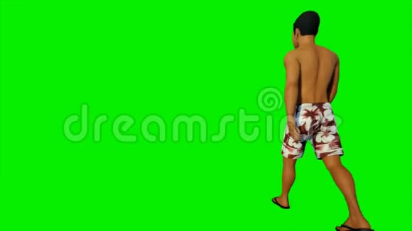 穿短裤的白人男子靠着绿色屏幕行走附有Luma哑光4K视频的预览图