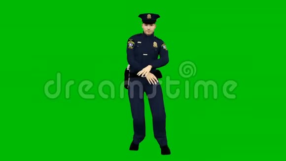 警察随着绿色屏幕背景上有节奏的音乐跳舞循环动画视频的预览图