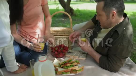 欢乐的一家人在公园野餐视频的预览图
