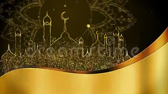 斋月与黄金粒子清真寺背景循环视频的预览图