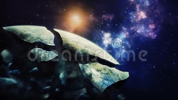 太空场景五颜六色的星云和被摧毁的星球美国宇航局提供的元素3D绘制视频的预览图