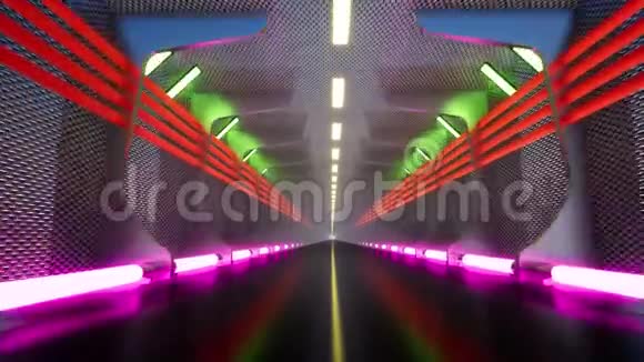 未来主义霓虹灯隧道在三维风格的黑色背景数字插图抽象架构背景隧道视频的预览图