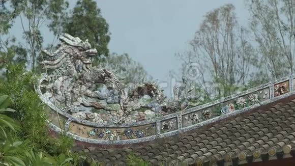 屋顶特写龙的雕塑视频的预览图