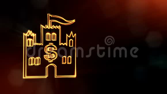 美元标志在城堡的标志发光粒子的金融背景3D无缝动画与景深视频的预览图