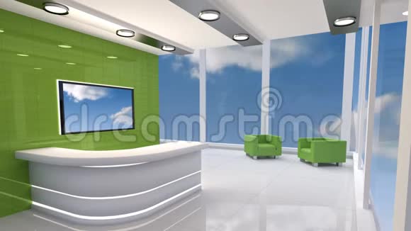 现代门厅和蓝天白云电视屏幕视频的预览图