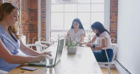在笔记本电脑上工作的女商人视频的预览图
