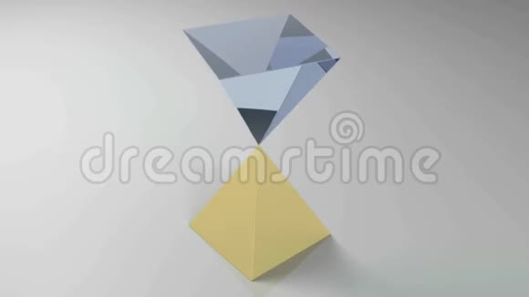 蓝色玻璃金字塔自上而下的黄铜金字塔三维渲染视频剪辑视频的预览图