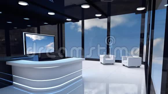 现代门厅和蓝天白云电视屏幕视频的预览图