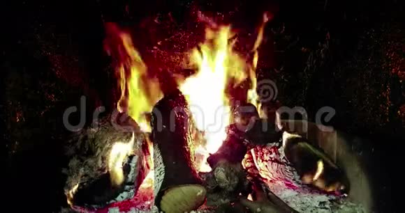 真正的火苗燃烧着树枝壁炉黑色视频的预览图