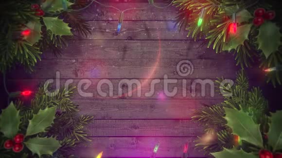 动画特写彩色花环和圣诞树上的树枝视频的预览图