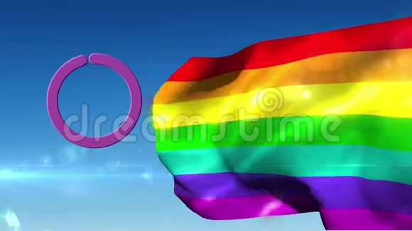 蓝天上有彩虹旗的女性文字和性别符号视频的预览图