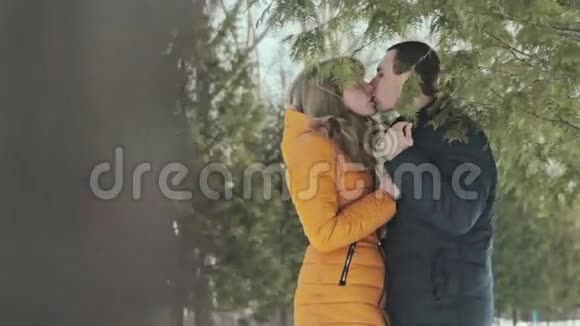 在森林里接吻的浪漫情侣视频的预览图