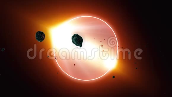 美丽的Eclipse动画与陨石淋浴现实的3D渲染高质量的4K镜头的Eclipse行星银河宇宙视频的预览图