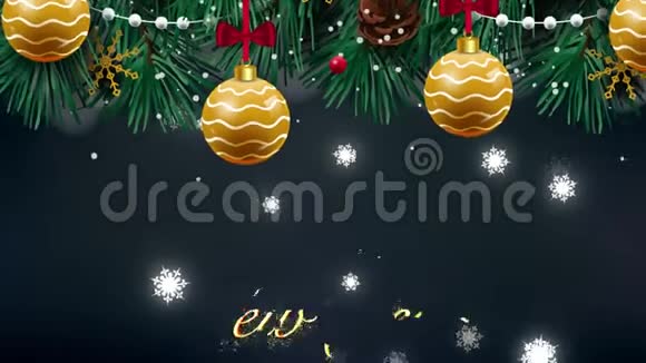 库存视频新年快乐美丽的文字外观动画在夜间冬季天空由星星制成的文字高清1080视频的预览图