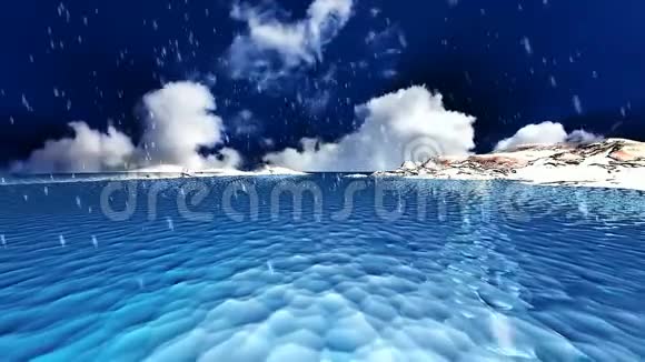 22个3D动画冬季景观蓝色的海洋与雪下视频的预览图