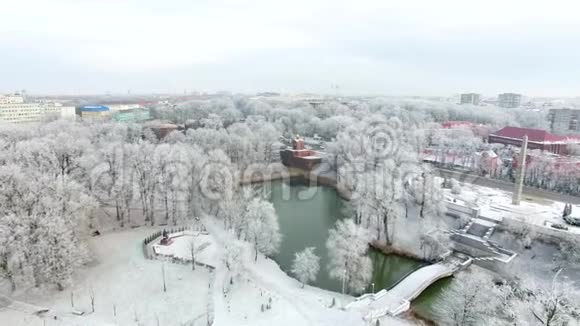 空中白雪覆盖的公共公园视频的预览图