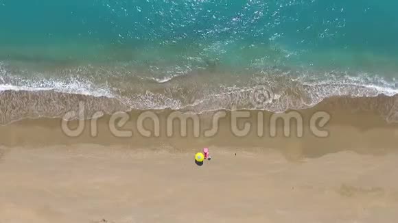 艾琳漂亮的年轻女人在海滩上晒日光浴视频的预览图