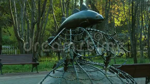秋天公园的鳕鱼网中捕捉到的形状的纪念碑视频的预览图