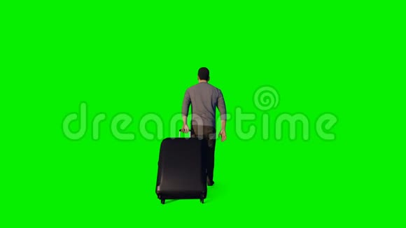 带手提箱的人走在绿色的屏幕上Luma哑光连接着视频的预览图