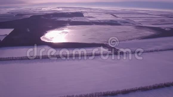 森林中央的大型冰冻湖空中摄影视频的预览图