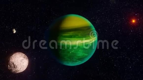 绿色外星行星月亮和小行星视频的预览图