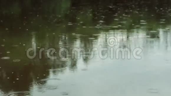 水滴在水上雨滴正在下雨天视频的预览图