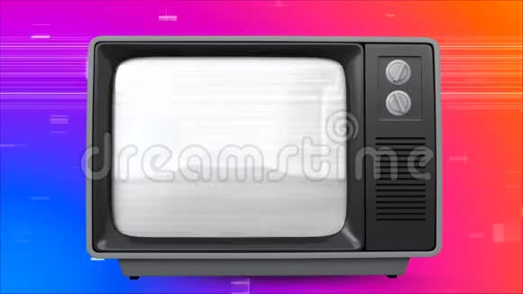 复古电视显示菠萝在屏幕上有复古的背景和虚拟广场的炫目视频的预览图