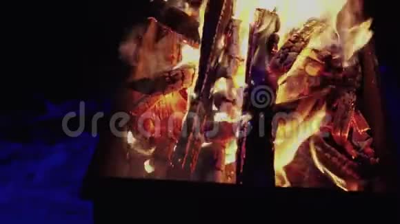 木头在烤架里燃烧视频的预览图