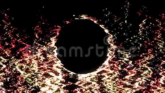 抽象的彩色点以螺旋的形式落在黑色的空圆周围作为铭文的空间动画视频的预览图