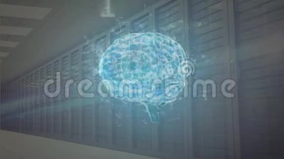 服务器机房内人脑和二进制代码的数字组合视频的预览图