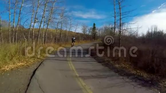 骑自行车在森林4k的乡间小路上视频的预览图