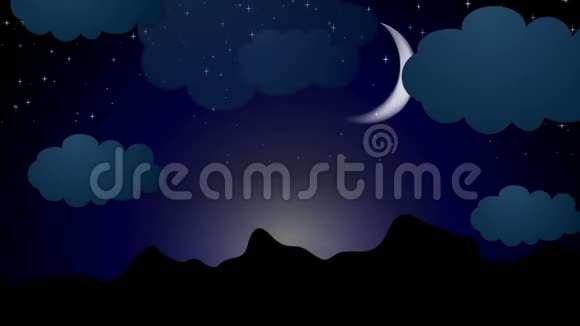 有云和星星的月光夜视频动画视频的预览图