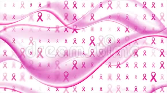 乳腺癌宣传月平滑抽象波与粉红丝带运动设计视频的预览图