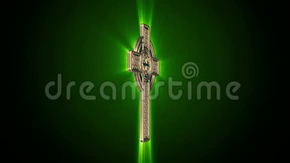 凯尔特金十字与绿色闪光围绕轴旋转无缝循环Luma哑光视频的预览图