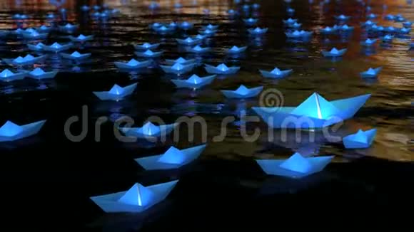 纸船灯笼漂浮在水面上视频的预览图