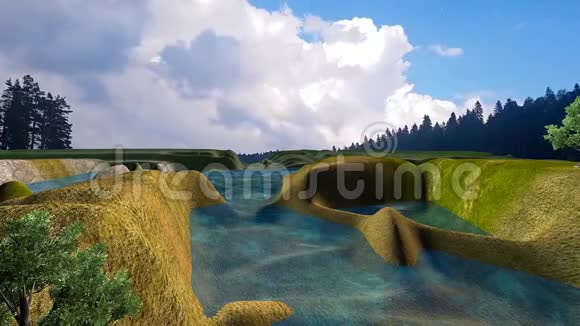 三维动画景观美丽的森林湖泊AMD与云天视频的预览图