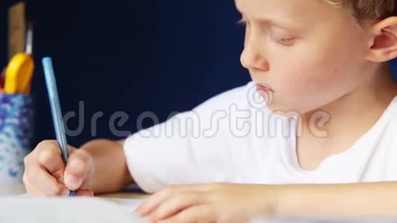 小男孩勤奋地写作业视频的预览图
