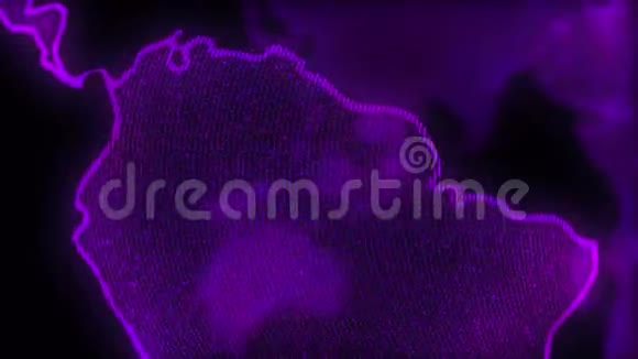 数字紫色地球行星旋转地球与闪亮的大陆3D动画与数字地球和粒子视频的预览图