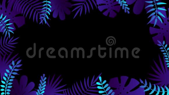 紫色紫色和蓝色植物异国情调的叶子和热带框架棕榈循环4K运动图形与阿尔法通道视频的预览图