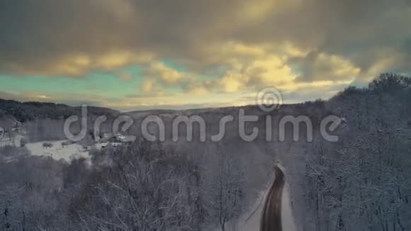 森林上空的冬季空中景色视频的预览图